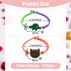 4 set di 4 braccialetti in lega con maglie a forma di gatto e dinosauro con gomma&nbsp;BJEW-FI0001-55