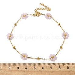 Cavigliere con catena a forma di fiore di margherita in acciaio inossidabile 304 e pietra sintetica per donna&nbsp;AJEW-B031-01G-02