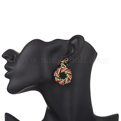 Weihnachtskranz Ohrstecker aus Glasperlen&nbsp;EJEW-MZ00582