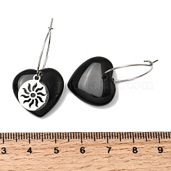 Boucles d'oreilles créoles en obsidienne naturelle et acier inoxydable 304 pour femmes&nbsp;EJEW-G475-01P-04
