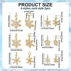 12 pièces 6 styles en laiton micro pavé pendentifs en zircone cubique claire&nbsp;KK-PH0012-24