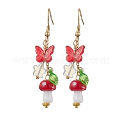Boucles d'oreilles pendantes papillon et champignon en acier inoxydable 304 pour femmes&nbsp;EJEW-JE06235