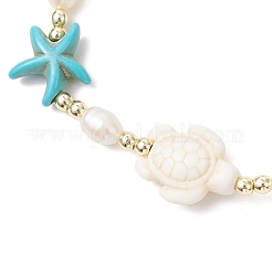 Bracciali da donna con perline sintetiche di turchese a forma di tartaruga e stella marina e perle naturali d'acqua dolce coltivate&nbsp;BJEW-JB12046-02