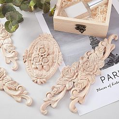 5 pièce d'applique en bois de caoutchouc sculpté&nbsp;WOOD-FH0001-85