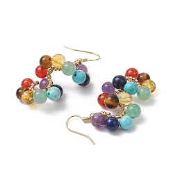 Boucles d'oreilles pendantes en spirale avec pierres naturelles et synthétiques mélangées&nbsp;EJEW-TA00634