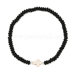 Braccialetti elastici da uomo con rondelle di pietra lavica naturale e perline crociate in turchese sintetico&nbsp;BJEW-JB12054-02