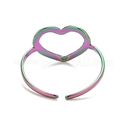 Anello polsino a cuore aperto in acciaio inossidabile 304 color arcobaleno con placcatura ionica (ip) per donna&nbsp;RJEW-C025-23M