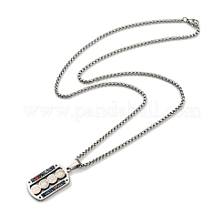 Colliers pendentifs rectangulaires en acier inoxydable 201 avec strass colorés et médaille Saint Benoît&nbsp;NJEW-G115-03P