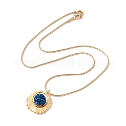 Collar con colgante redondo plano de cuarzo natural con cadena de serpiente de acero inoxidable 304&nbsp;NJEW-K244-03G