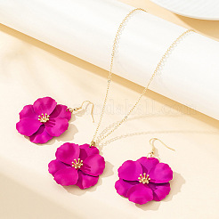 Collier pendentif en alliage émaillé et boucles d'oreilles pendantes en forme de fleur&nbsp;FS-WG56F9D-01