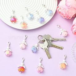 12 pendentif décoratif en perle de verre bicolore et alliage&nbsp;HJEW-YW00350
