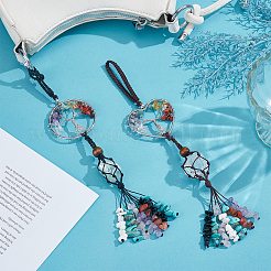 2 pendentif décoratif arbre de vie en pierres précieuses naturelles et synthétiques&nbsp;HJEW-UN00077