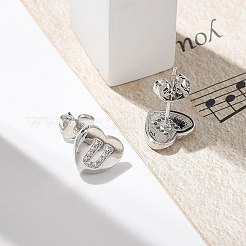 Orecchini a bottone con micro pavé di zirconi chiari in ottone placcato cremagliera&nbsp;EJEW-K299-01P-U