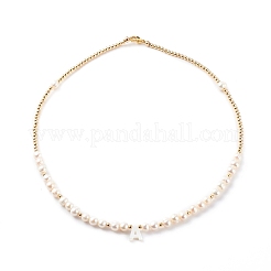 Collares con colgante de concha de agua dulce natural con letras&nbsp;NJEW-JN03421-01
