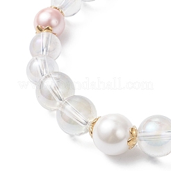 Bracelets extensibles en perles de verre et de coquillage pour femmes&nbsp;BJEW-JB12693-02