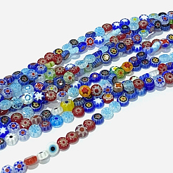 Handmade Millefiori Glasperle flach rund Stränge&nbsp;X-LK-P010-03