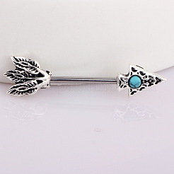 Anillos para pezón con turquesa sintética y pavé de acero inoxidable 304 con forma de flecha de pluma&nbsp;FS-WG9A834-02