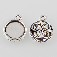 Tondo piatto impostazioni ciondolo cabochon antico della lega d'argento di stile tibetano&nbsp;TIBEP-M022-26AS