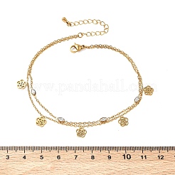 Tobilleras de acero inoxidable 304 con dije de circonita cúbica transparente pavé de una hebra para mujer&nbsp;AJEW-K054-01B-G