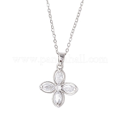 Halsketten mit Anhänger aus Messing mit Blumen-Pavé und klarem Zirkonia&nbsp;NJEW-JN05287