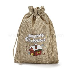 Bolsas de embalaje de arpillera impresas navideñas bolsas con cordón&nbsp;ABAG-Q053-02B-08