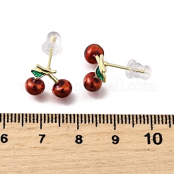 Orecchini a bottone in ottone smaltato color ciliegia&nbsp;EJEW-U061-01G