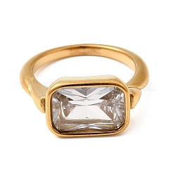 Fingerringe aus Edelstahl 304 mit Pavé-Fassung und einzelnen Zirkonia für Damen&nbsp;RJEW-K316-05G
