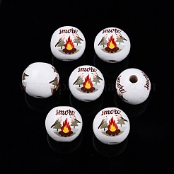 Perles en bois imprimées sur le thème du camping&nbsp;WOOD-D006-11