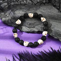 2 Stück Stretch-Armbänder aus natürlichem Lavastein und synthetischen türkisfarbenen Perlen für Männer und Frauen&nbsp;BJEW-JB12131