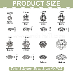 320 pièces 8 styles capuchons de perles en alliage de style tibétain&nbsp;FIND-UN0009-94