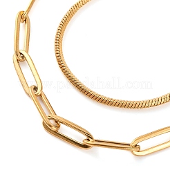 Halsketten aus doppellagiger Büroklammerkette und quadratischer Schlangenkette aus Edelstahl 304 für Damen&nbsp;NJEW-G140-01C-G