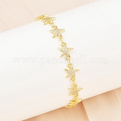 Bracelets à maillons en laiton micro pavé en oxyde de zirconium transparent pour femmes&nbsp;BJEW-A090-11E-G