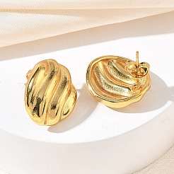 Pendientes de botón ovalados texturizados de acero inoxidable 304 para mujer&nbsp;EJEW-K333-20G