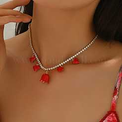 Elegante collana da donna con ciondolo a forma di cuore e fiore in ottone con zirconi cubici trasparenti e catena da tennis&nbsp;SR8961