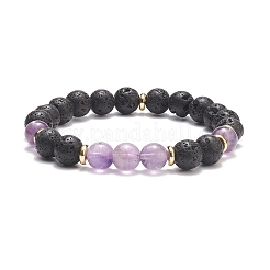 7 pièces 7 styles de pierres précieuses mélangées naturelles et de roche de lave ensemble de bracelets extensibles perlés ronds&nbsp;BJEW-JB08914