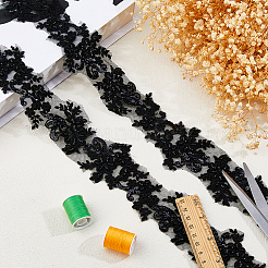 2yards de bordure en dentelle brodée de fleurs en polyester avec perles de verre&nbsp;OCOR-DC0001-27B