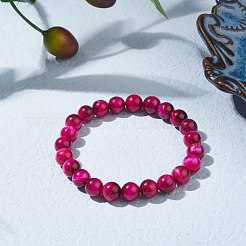 Bracelet extensible en perles d'oeil de tigre naturel teint rond de 8.5 mm pour fille et femme&nbsp;BJEW-JB07152-04