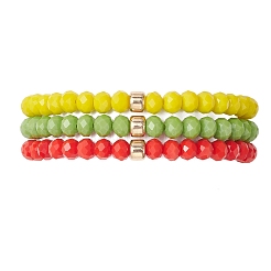 3 Stück weihnachtliche facettierte Jadeimitat & undurchsichtiges Glas Unterlegscheibe Perlen Stretch-Armbänder für Frauen&nbsp;BJEW-JB12563-06