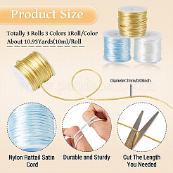 3 rollo de cordones de cola de rata de satén de nailon de 3 colores&nbsp;NWIR-TA0001-45A