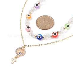 3pcs 3 Stil natürlicher weißer Mondstein & Harz böser Blick Perlenketten Set&nbsp;NJEW-JN04026