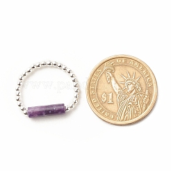 Anello da dito con perline a colonna in pietra mica viola/lepidolite naturale con ematite sintetica&nbsp;RJEW-JR00461-04