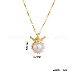 Ottone micro pavé zirconi cubici trasparenti corona rotonda conchiglia perla ciondolo collane&nbsp;FS-WG448F8-01
