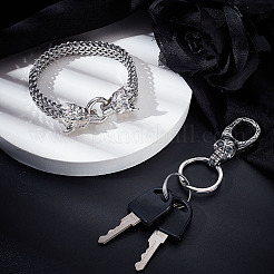 Weizenkettenarmbänder aus Wolfslegierung und Verschlüsseanhänger-Sets aus Edelstahl mit Totenkopf&nbsp;SJEW-GA0001-04