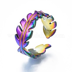 Anello polsino avvolto in foglia in acciaio inossidabile 304&nbsp;RJEW-N038-060