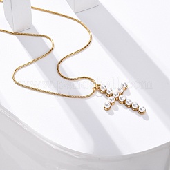 Colliers à chaîne serpent ronde avec pendentif en croix en acier inoxydable 304 et perles en plastique plaqué sous vide PVD pour femmes&nbsp;STAS-Z114-20G