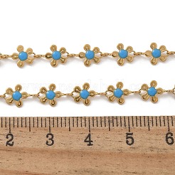 Bohemian 304 Edelstahl Emaille Deep Sky Blue Flower Link Kette Halsketten für Frauen&nbsp;NJEW-Z061-01G