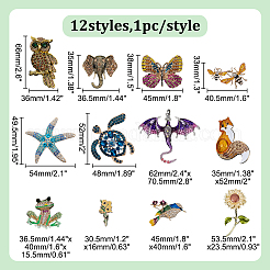 12 Stück 12 Stile Zinklegierung und Strassbrosche&nbsp;JEWB-AR0001-20