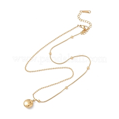 Collier pendentif rond plat avec mot chanceux avec chaînes boules&nbsp;NJEW-G074-22G