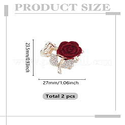 2 Stück Zinklegierung mit Beflockung und Strass-Rosen-Mini-Haarspangen für Frauen und Mädchen&nbsp;PHAR-LP0003-001