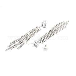 Orecchini pendenti con zirconi cubici trasparenti e strass di cristallo con nappa lunga&nbsp;EJEW-C037-07A-P